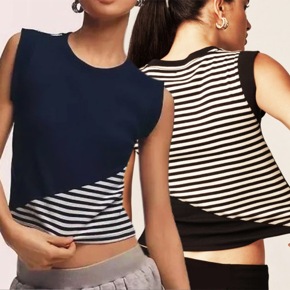 NWT - Maeve Cropped Sleeveless Striped Women's Top